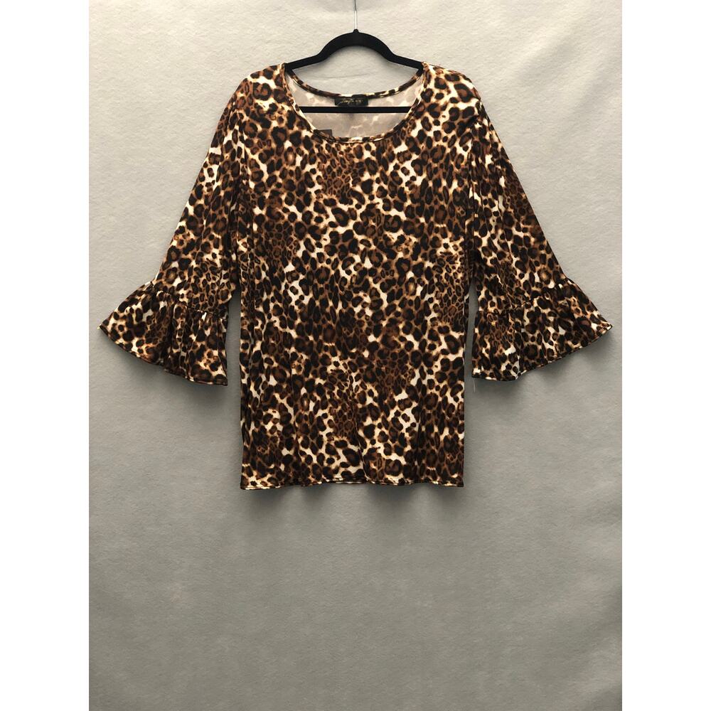 Lexington Avenue Leopard Print Top Women's 2X Brown NEW